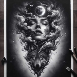 abstract-visage – tattoo design ideas free ai generated – neotraditional-enhanced-shading – for-chest – Gallery: faces-inkby-ai