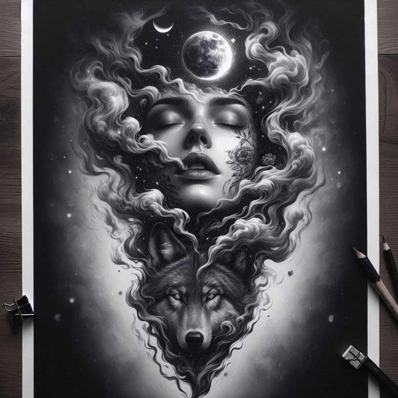 abstract-visage – tattoo design ideas free ai generated – neotraditional-enhanced-shading – for-chest – Gallery: faces-inkby-ai