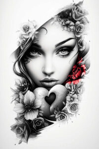 abstract-visage – tattoo design ideas free ai generated – neotraditional-refined-lines – for-upper-chest – Gallery: faces-inkby-ai