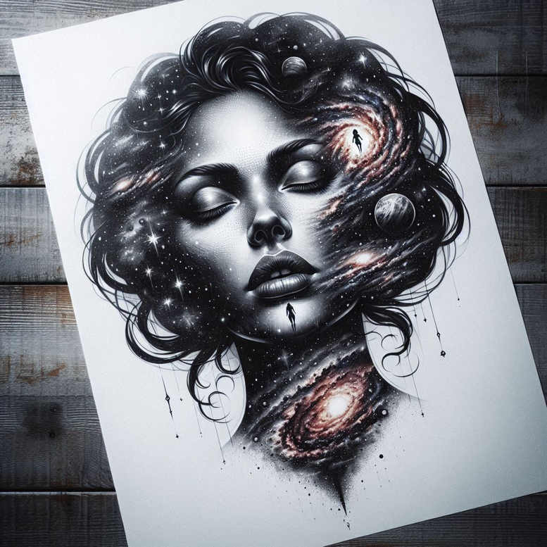 abstract-visage – tattoo design ideas free ai generated – realism-contrast-ink – for-full-back – Gallery: faces-inkby-ai