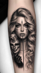 abstract-visage – tattoo design ideas free ai generated – realism-depth-shading – for-elbow – Gallery: faces-inkby-ai