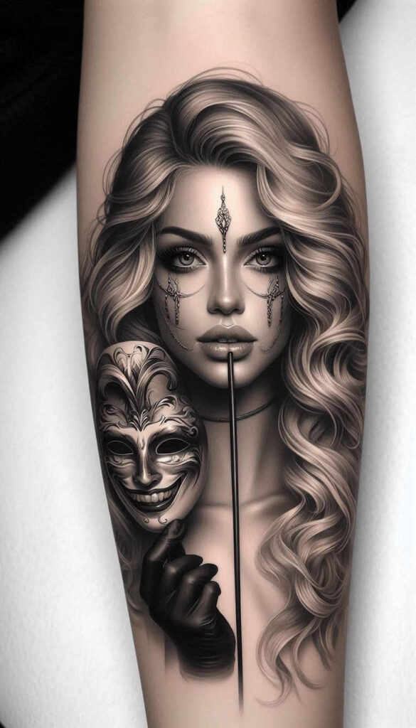 abstract-visage – tattoo design ideas free ai generated – realism-depth-shading – for-elbow – Gallery: faces-inkby-ai