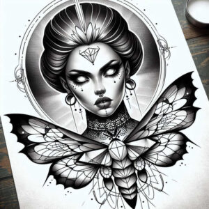 abstract-visage – tattoo design ideas free ai generated – realism-precise-gradient – for-spine – Gallery: faces-inkby-ai