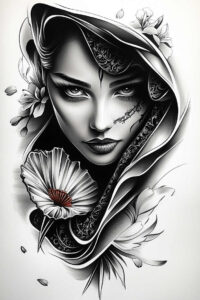 abstract-visage – tattoo design ideas free ai generated – realism-skin-texture – for-abdomen – Gallery: faces-inkby-ai