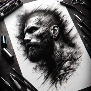 abstract-visage – tattoo design ideas free ai generated – surrealism-enigmatic-visuals – for-calf – Gallery: faces-inkby-ai