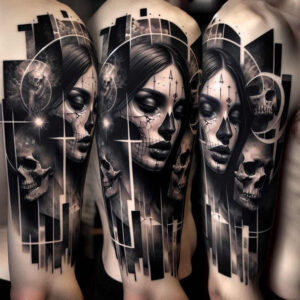 artistic-face – tattoo design ideas free ai generated – neotraditional-classic-motifs – for-hand – Gallery: faces-inkby-ai