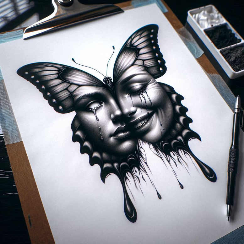 artistic-face – tattoo design ideas free ai generated – neotraditional-subtle-tone – for-hand – Gallery: faces-inkby-ai