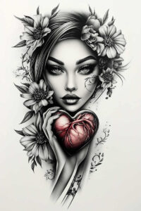 artistic-face – tattoo design ideas free ai generated – surrealism-abstract-forms – for-upper-thigh – Gallery: faces-inkby-ai
