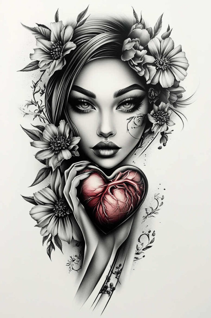 artistic-face – tattoo design ideas free ai generated – surrealism-abstract-forms – for-upper-thigh – Gallery: faces-inkby-ai