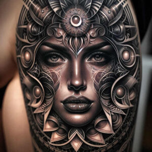 child-face – tattoo design ideas free ai generated – neotraditional-vivid-detail – for-shin – Gallery: faces-inkby-ai