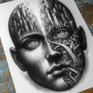 child-face – tattoo design ideas free ai generated – surrealism-ghostly-shapes – for-upper-shoulder – Gallery: faces-inkby-ai
