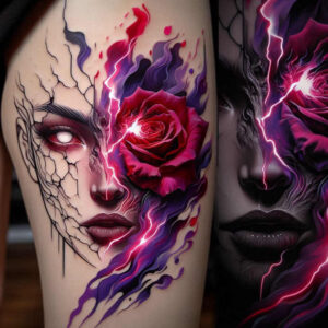 colored-face – tattoo design ideas free ai generated – neotraditional-classic-motifs – for-wrist-side – Gallery: faces-inkby-ai