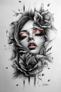 colored-face – tattoo design ideas free ai generated – surrealism-fantasy-inspired – for-triceps – Gallery: faces-inkby-ai