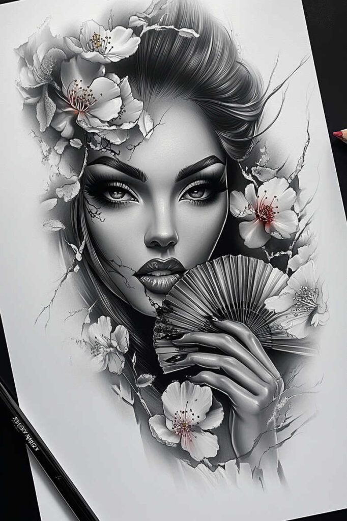 crowned-face – tattoo design ideas free ai generated – neotraditional-bold-highlights – for-outer-arm – Gallery: faces-inkby-ai