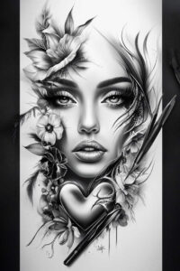 crowned-face – tattoo design ideas free ai generated – neotraditional-refined-detail – for-behind-ear – Gallery: faces-inkby-ai
