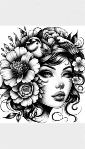 crowned-face – tattoo design ideas free ai generated – neotraditional-rich-blacks – for-side – Gallery: faces-inkby-ai
