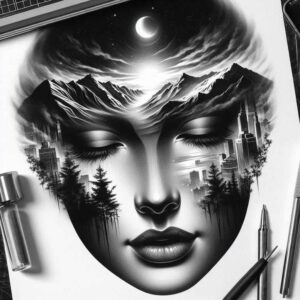 crowned-face – tattoo design ideas free ai generated – neotraditional-vibrant-palette – for-knee – Gallery: faces-inkby-ai