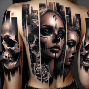 crowned-face – tattoo design ideas free ai generated – realism-realistic-contrast – for-abdomen – Gallery: faces-inkby-ai