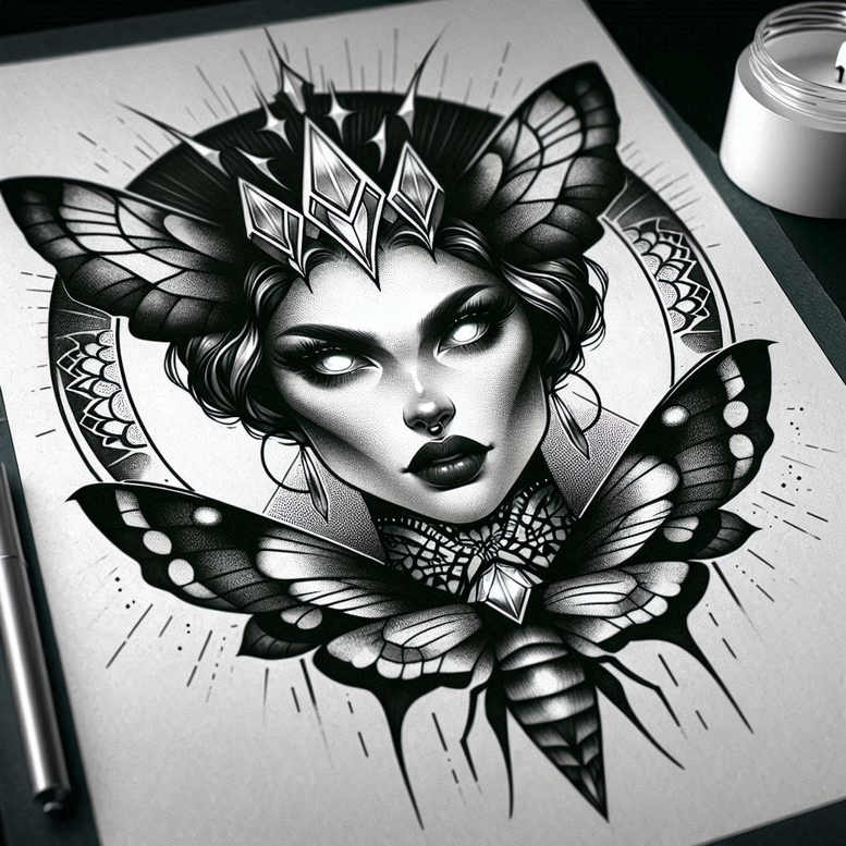 delicate-face – tattoo design ideas free ai generated – neotraditional-layered-fill – for-fingers – Gallery: faces-inkby-ai