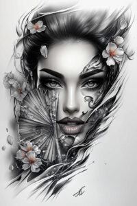 delicate-face – tattoo design ideas free ai generated – neotraditional-smooth-gradients – for-neck – Gallery: faces-inkby-ai