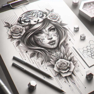 delicate-face – tattoo design ideas free ai generated – surrealism-displaced-objects – for-ankle – Gallery: faces-inkby-ai