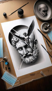 detailed-face – tattoo design ideas free ai generated – neotraditional-classic-motifs – for-back-shoulder – Gallery: faces-inkby-ai