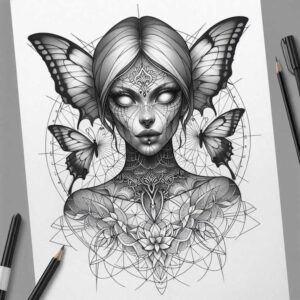 detailed-face – tattoo design ideas free ai generated – neotraditional-fine-detail – for-upper-thigh – Gallery: faces-inkby-ai