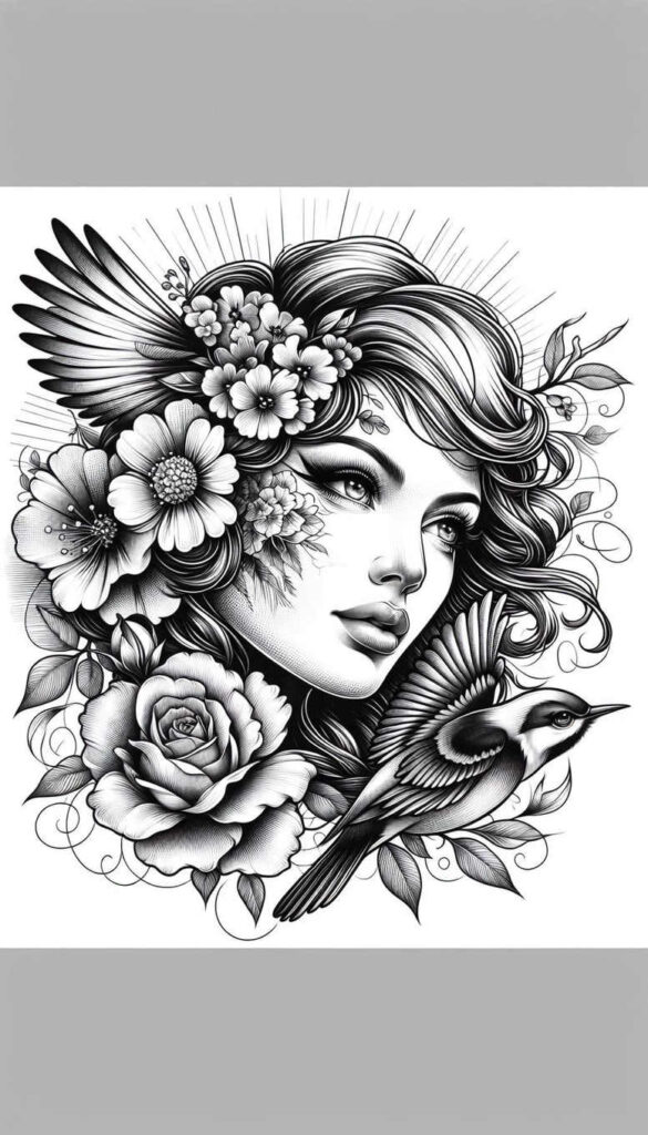 detailed-visage-for-men – tattoo design ideas free ai generated – neotraditional-bold-highlights – for-ankle – Gallery: faces-inkby-ai