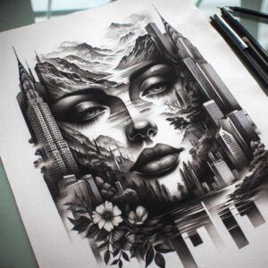 detailed-visage-for-men – tattoo design ideas free ai generated – neotraditional-decorative-detail – for-shoulder-blade – Gallery: faces-inkby-ai