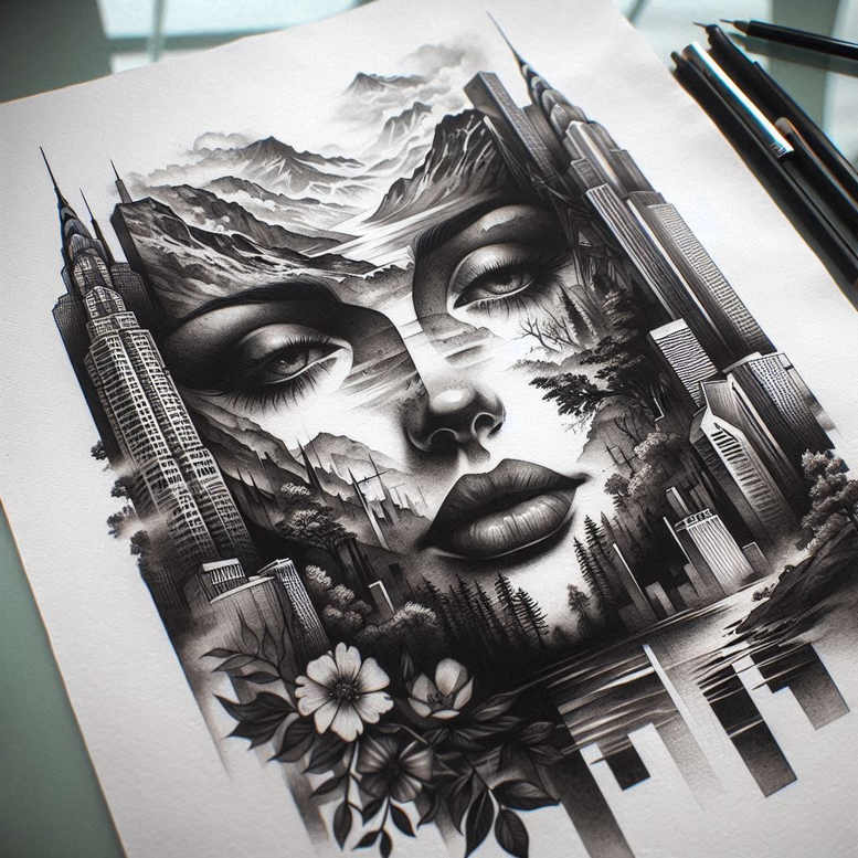 detailed-visage-for-men – tattoo design ideas free ai generated – neotraditional-decorative-detail – for-shoulder-blade – Gallery: faces-inkby-ai