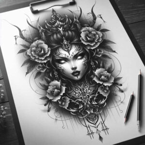 detailed-visage-for-men – tattoo design ideas free ai generated – neotraditional-saturated-hues – for-abdomen – Gallery: faces-inkby-ai