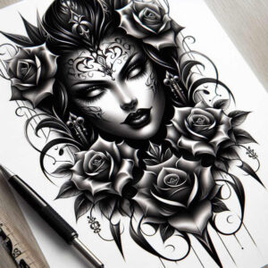 detailed-visage-for-men – tattoo design ideas free ai generated – surrealism-phantom – for-inner-arm – Gallery: faces-inkby-ai