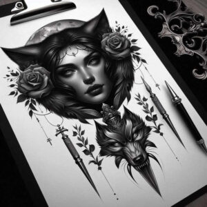 detailed-visage – tattoo design ideas free ai generated – surrealism-fantastical – for-inner-arm – Gallery: faces-inkby-ai