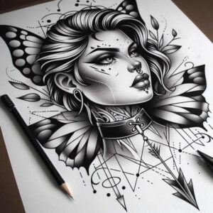 emotional-face – tattoo design ideas free ai generated – neotraditional-dynamic-composition – for-upper-arm – Gallery: faces-inkby-ai