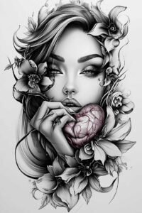 emotional-face – tattoo design ideas free ai generated – neotraditional-subtle-tone – for-ribs – Gallery: faces-inkby-ai