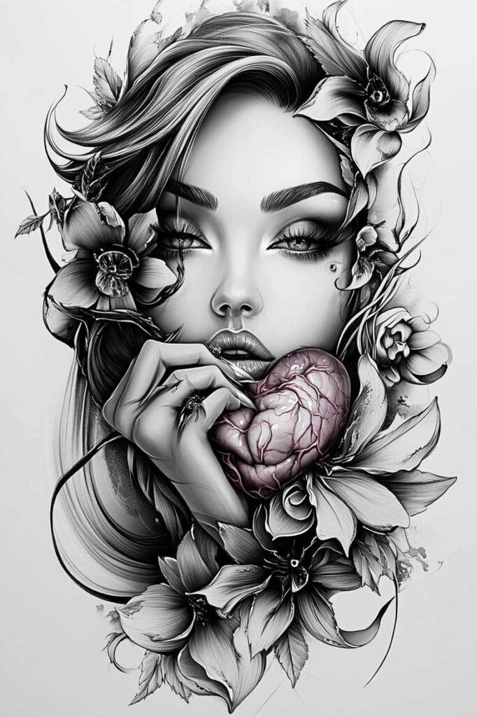 emotional-face – tattoo design ideas free ai generated – neotraditional-subtle-tone – for-ribs – Gallery: faces-inkby-ai