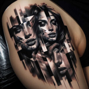 emotional-face – tattoo design ideas free ai generated – surrealism-psychedelic – for-lower-thigh – Gallery: faces-inkby-ai