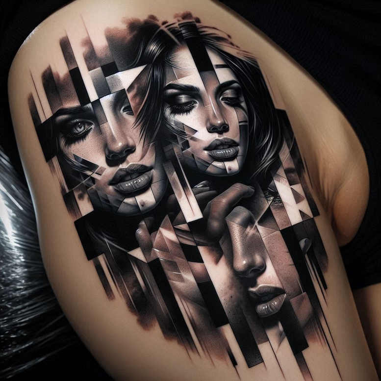 emotional-face – tattoo design ideas free ai generated – surrealism-psychedelic – for-lower-thigh – Gallery: faces-inkby-ai