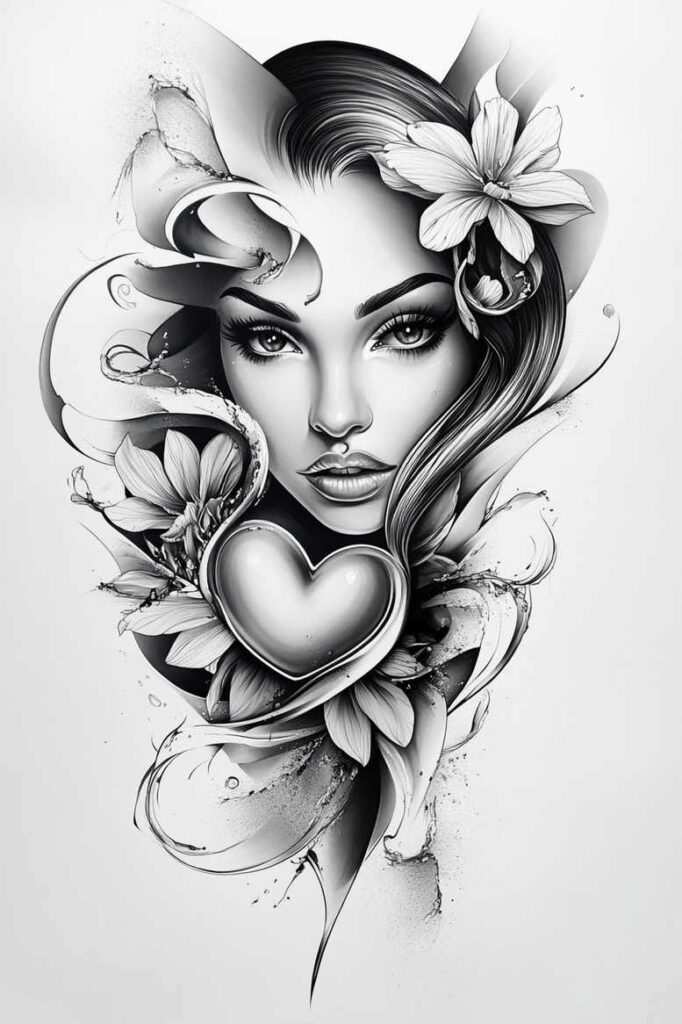 emotional-visage – tattoo design ideas free ai generated – neotraditional-contoured-forms – for-stomach – Gallery: faces-inkby-ai