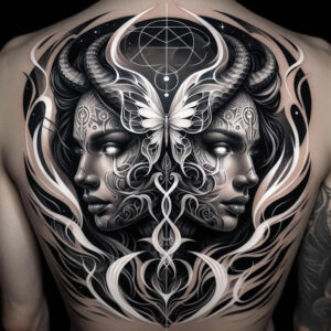emotional-visage – tattoo design ideas free ai generated – realism-light-play – for-upper-back – Gallery: faces-inkby-ai