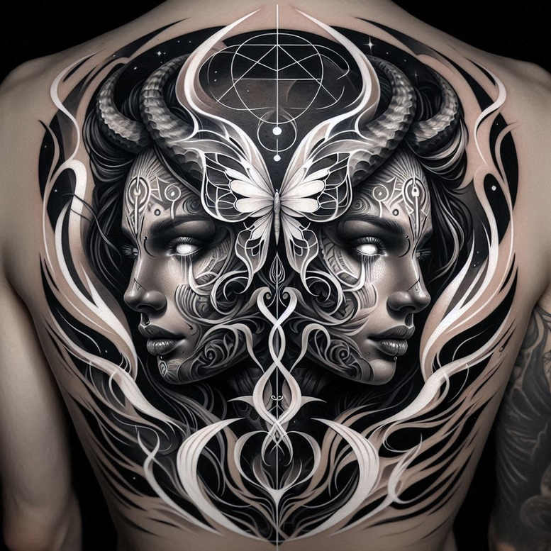 emotional-visage – tattoo design ideas free ai generated – realism-light-play – for-upper-back – Gallery: faces-inkby-ai