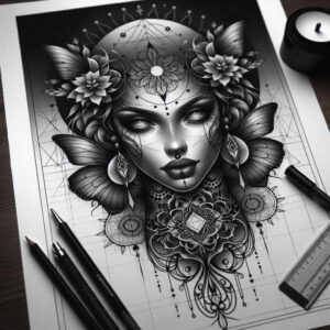 emotional-visage – tattoo design ideas free ai generated – realism-naturalistic – for-palm – Gallery: faces-inkby-ai