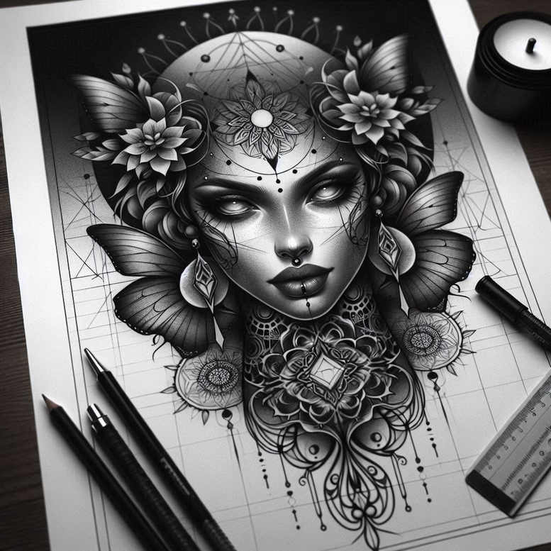 emotional-visage – tattoo design ideas free ai generated – realism-naturalistic – for-palm – Gallery: faces-inkby-ai