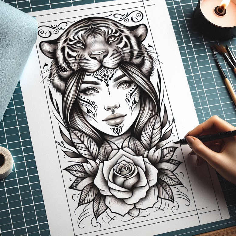 emotional-visage – tattoo design ideas free ai generated – realism-tactile-shading – for-stomach – Gallery: faces-inkby-ai