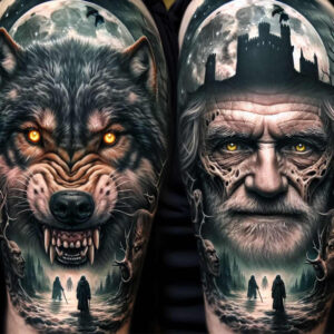 emotional-visage – tattoo design ideas free ai generated – surrealism-mysterious – for-arm – Gallery: faces-inkby-ai