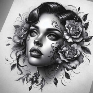 emotive-face – tattoo design ideas free ai generated – neotraditional-classic-motifs – for-sternum – Gallery: faces-inkby-ai