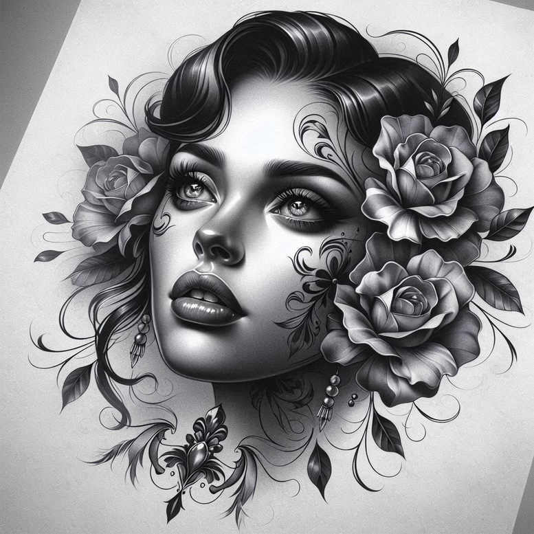 emotive-face – tattoo design ideas free ai generated – neotraditional-classic-motifs – for-sternum – Gallery: faces-inkby-ai