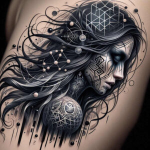 emotive-face – tattoo design ideas free ai generated – surrealism-distorted-perspective – for-collarbone – Gallery: faces-inkby-ai
