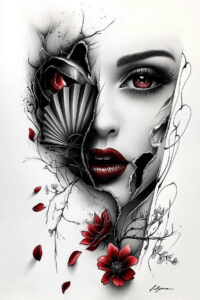 expressive-face – tattoo design ideas free ai generated – neotraditional-artful-color – for-stomach – Gallery: faces-inkby-ai