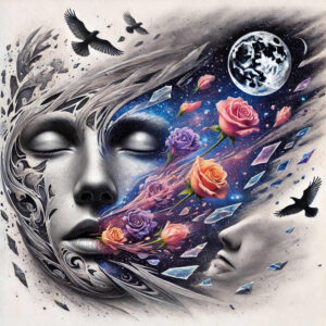 expressive-face – tattoo design ideas free ai generated – neotraditional-rich-shading – for-upper-shoulder – Gallery: faces-inkby-ai
